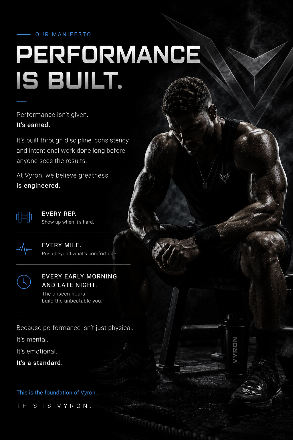 Vyron Performance manifesto image representing performance, discipline, and the Vyron brand philosophy