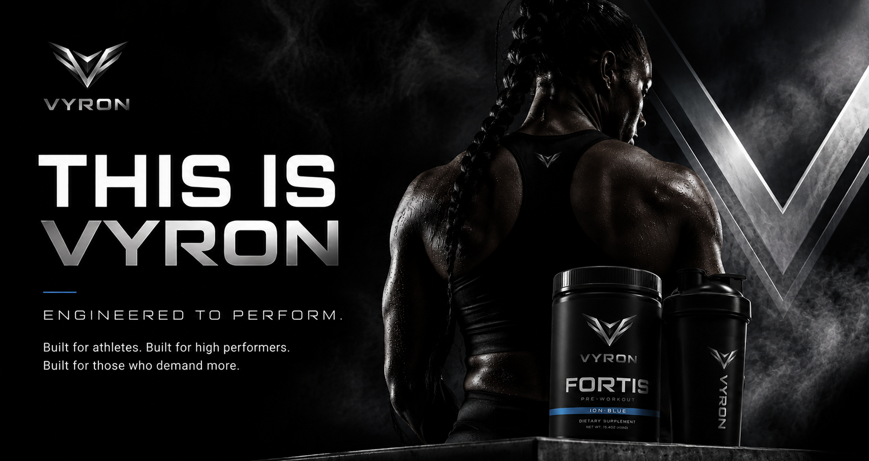 Vyron Performance about page banner showcasing premium sports performance brand for athletes and high performers